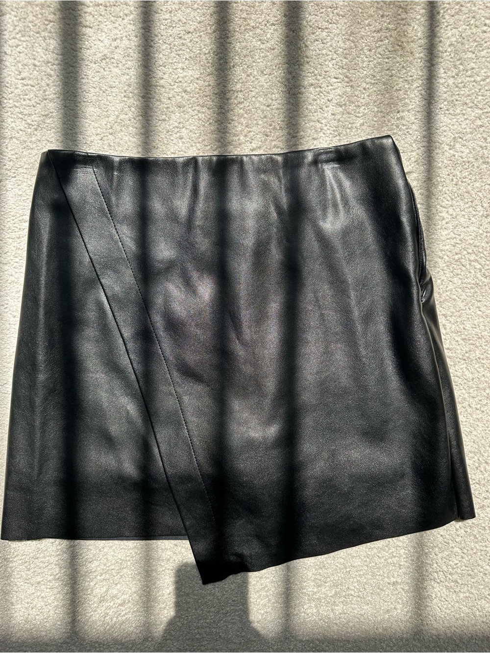 Karl Lagerfeld Black Faux Leather Mini Skirt with Asymmetric Panel